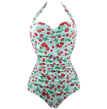 Cocoship 50s Retro Vintage Flora Print White Polka One Piece Swimwear Monokinis