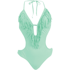 Marina West Women's Fringed Plunge Monokini Swimsuit